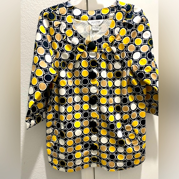 Allison Taylor Tops - Allison Taylor Black Yellow White Dots Button 3/4 Sleeve Cotton Jacket Shirt 12